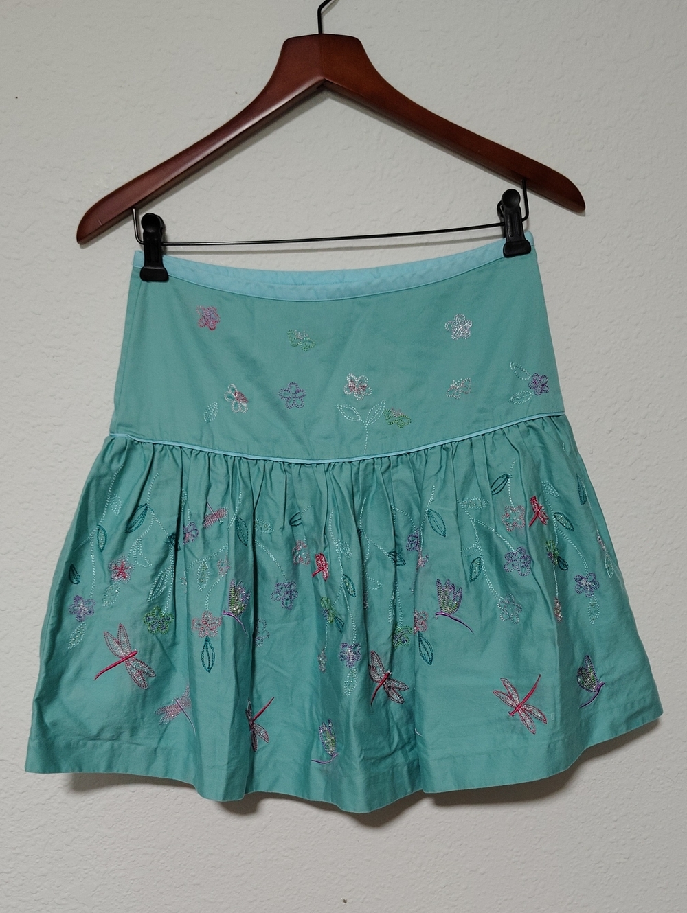 Vintage Talbots Kids Dragon Fly Floral Embroidery Beads A Line Skirt Size 16